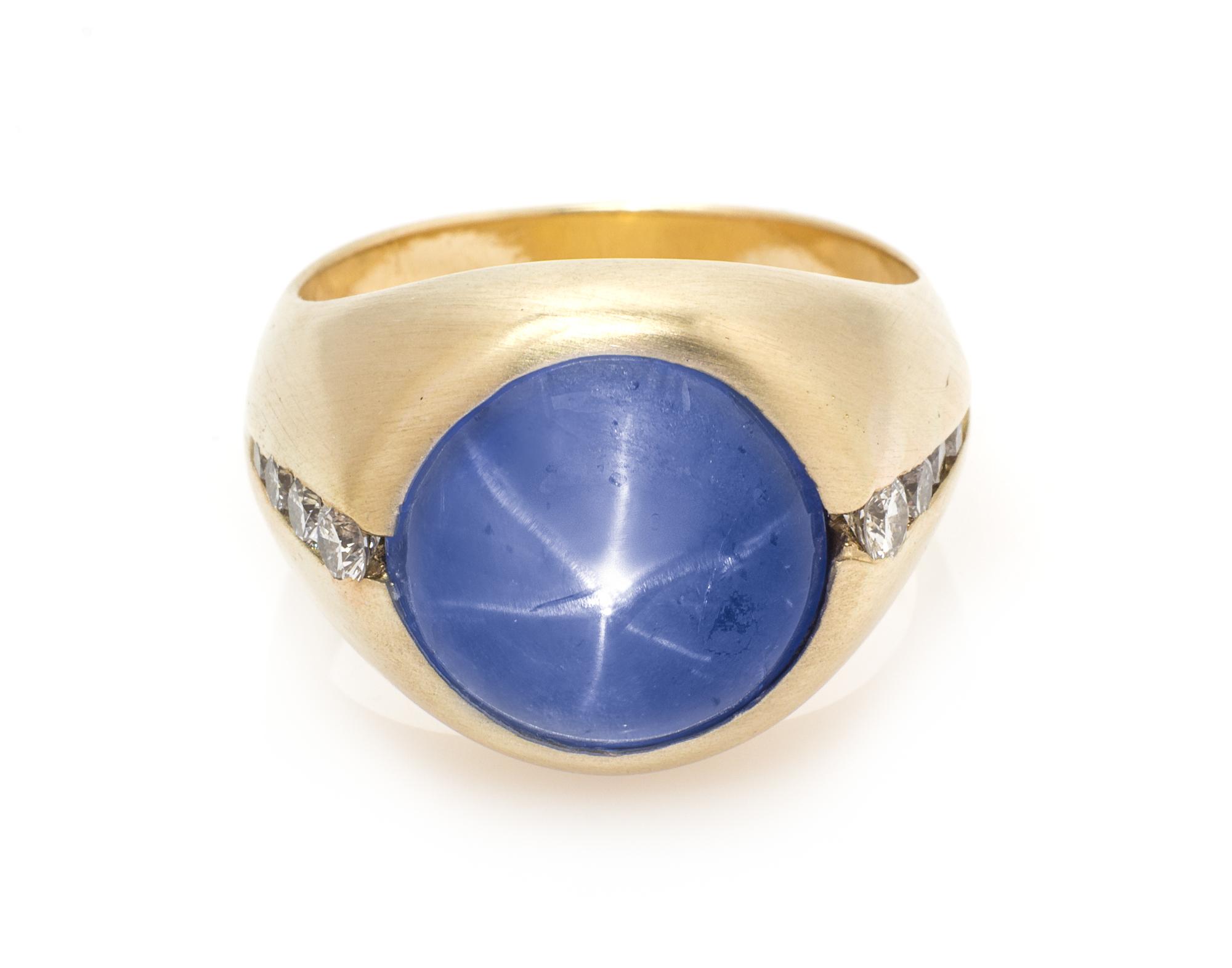 A Yellow Gold, Sri Lanka Star Sapphire and Diamond Ring, 13.90 dwts.