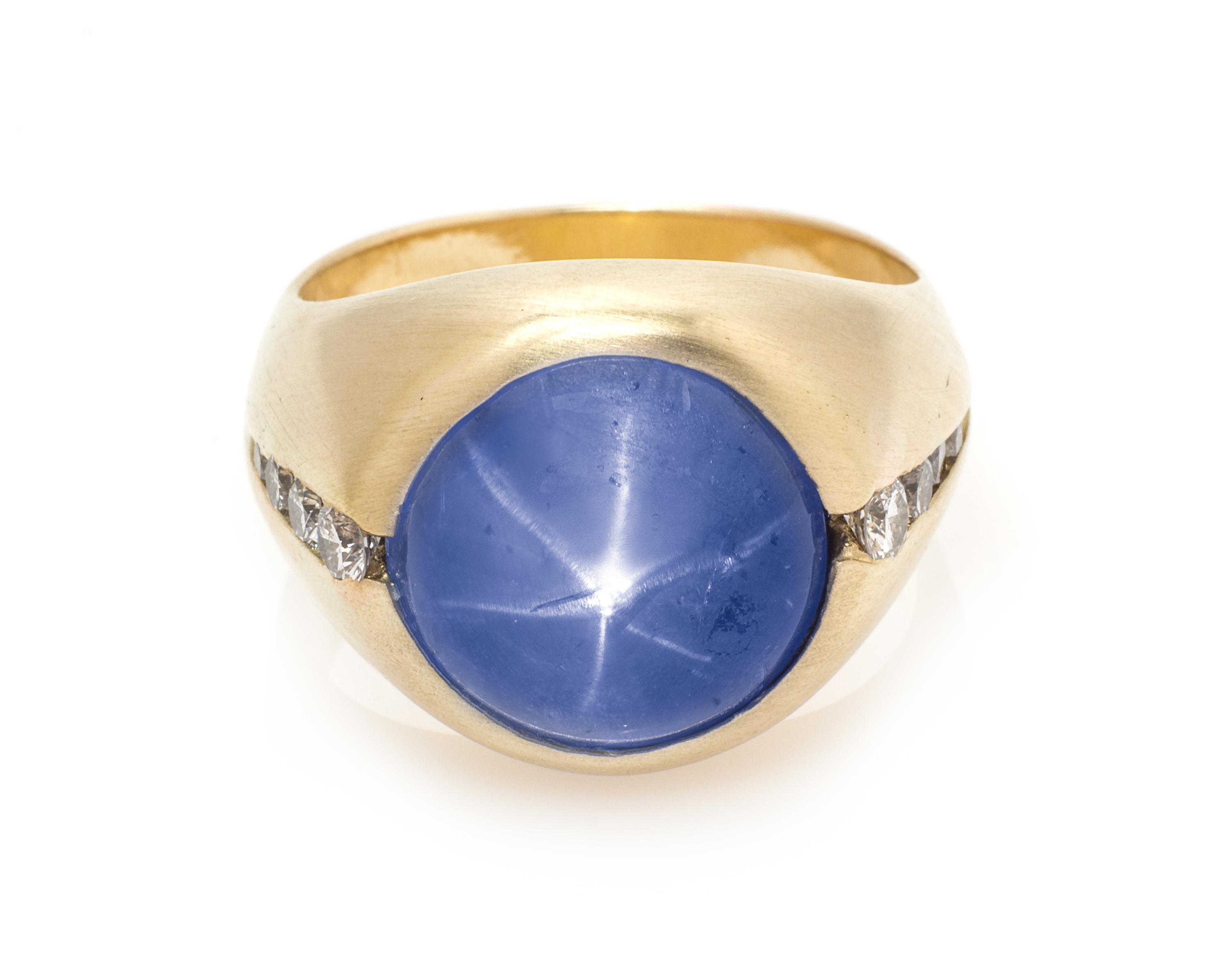 A Yellow Gold, Sri Lanka Star Sapphire and Diamond Ring, 13.90 dwts.