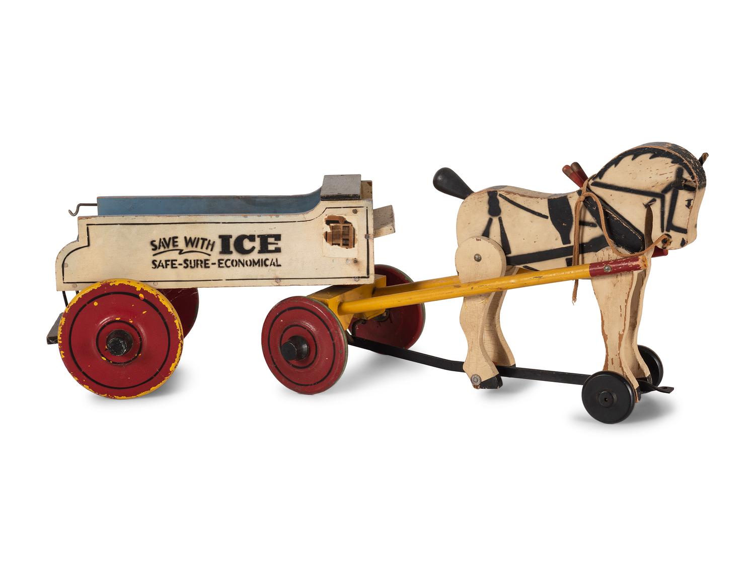 Two Carved and Painted Wood Horse Drawn Carriage Toys