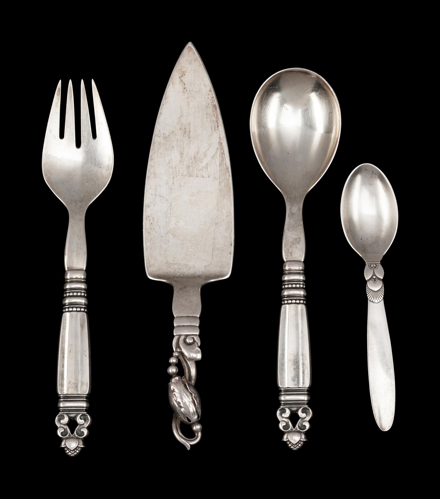 Four Danish Silver Flatware Servers