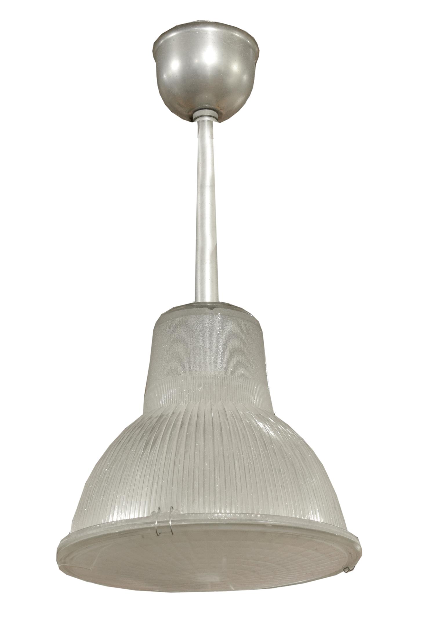 A Set of Three Industrial Holophane Pendants 11" W x 11" D x 22" H — France, Circa 1960