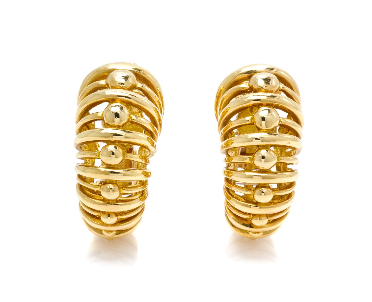 A Pair of 18 Karat Yellow Gold Hoop Earclips, Tiffany & Co., 25.60 dwts.