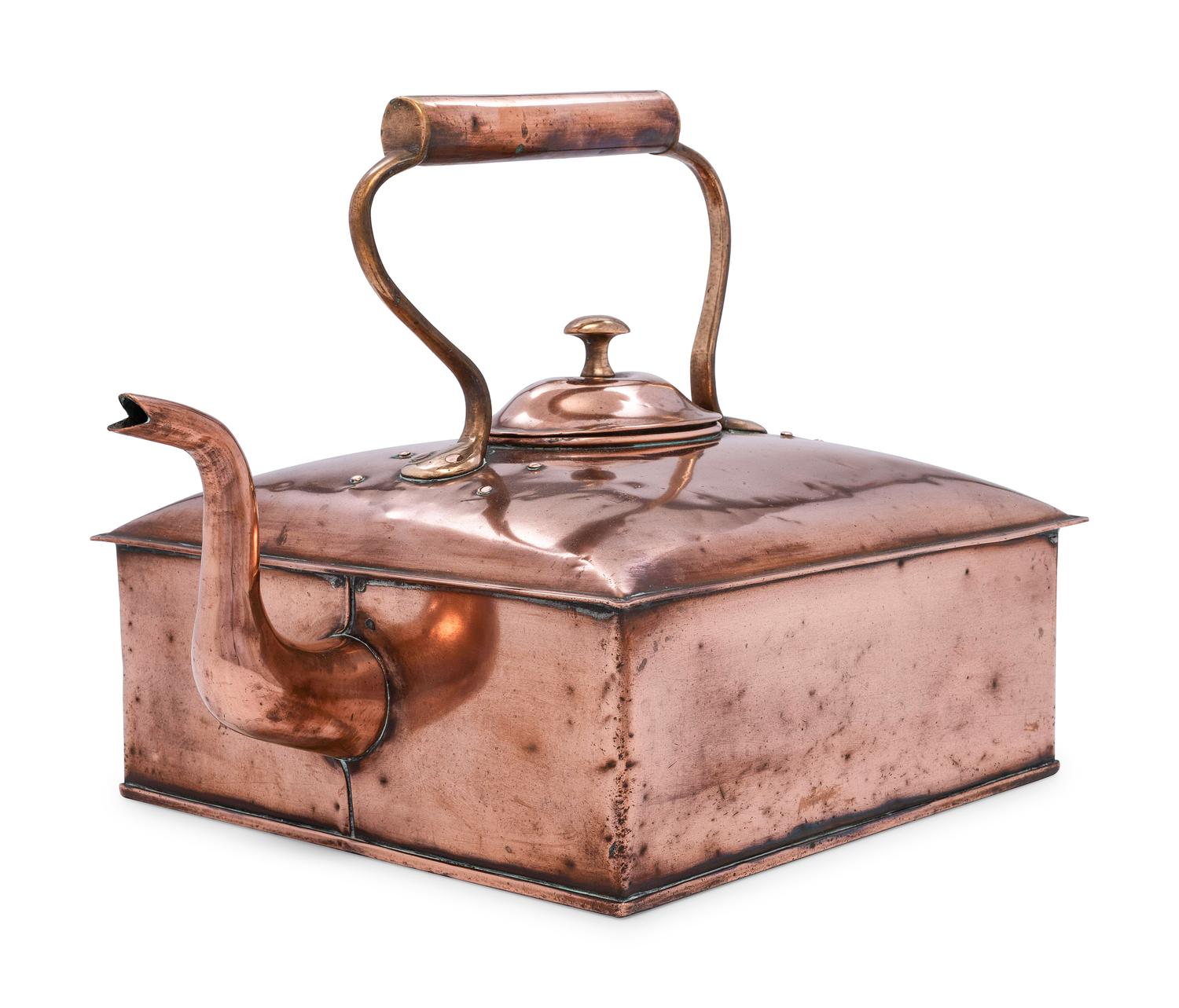 An English Square Copper and Brass Tea Kettle