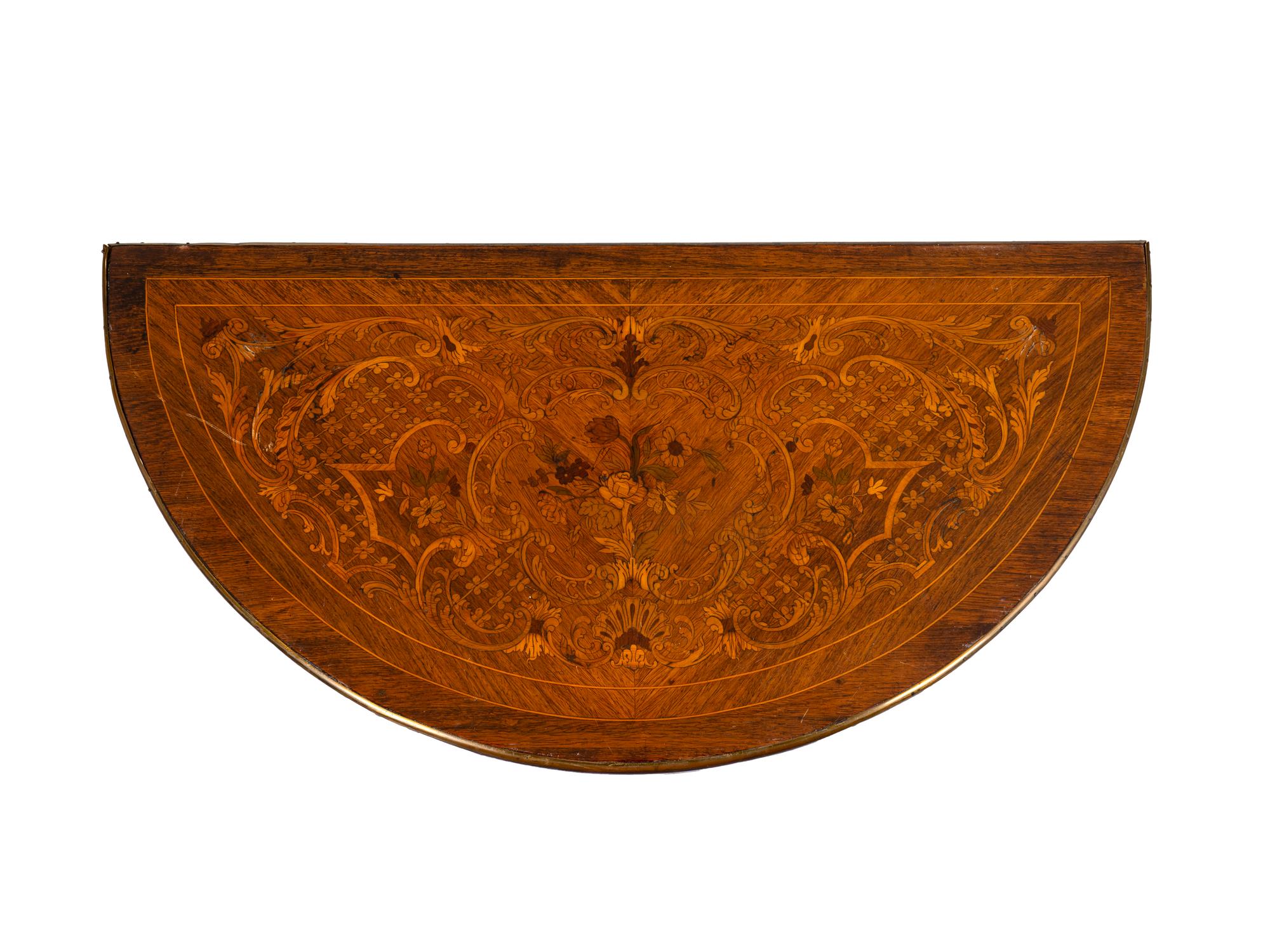 A Louis XVI Style Demilune Marquetry Flip Top Game Table — 19TH CENTURY