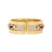 BICOLOR GOLD, MULTIGEM AND DIAMOND CUFF BRACELET