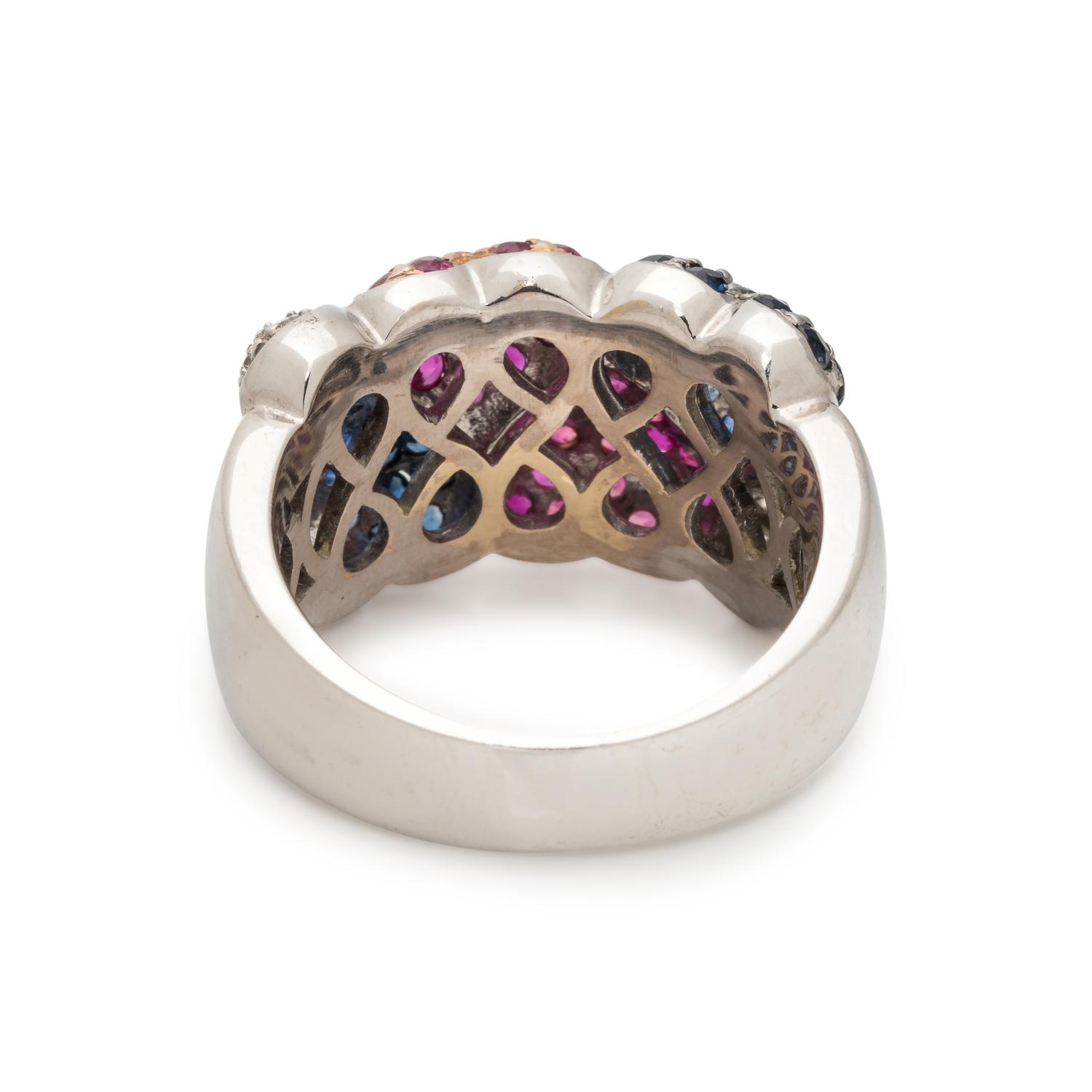RUBY, SAPPHIRE AND DIAMOND HEART RING