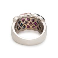 RUBY, SAPPHIRE AND DIAMOND HEART RING