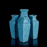 A Chinese "robin's-egg" glazed five-mouthed vase 炉钧釉五连瓶