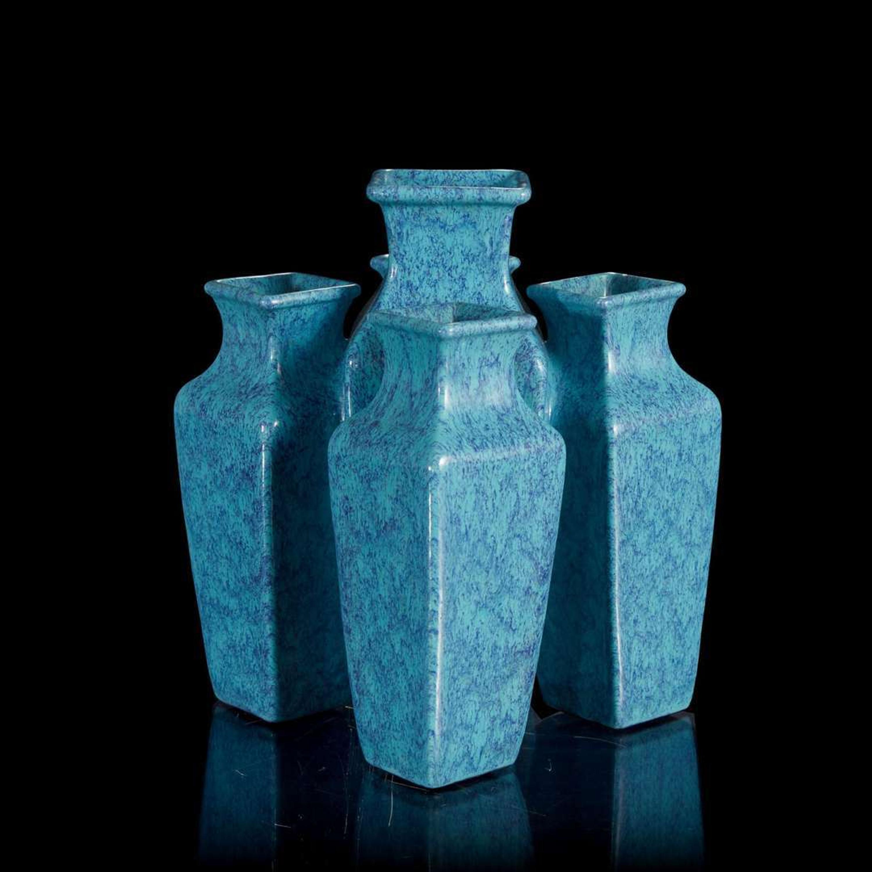 A Chinese "robin's-egg" glazed five-mouthed vase 炉钧釉五连瓶