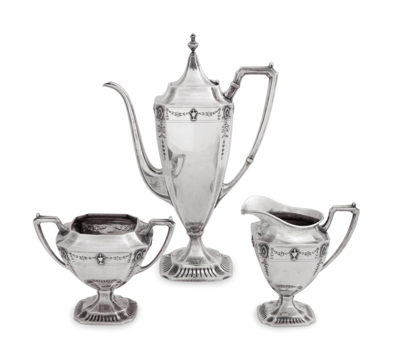 An American Three Piece Silver Tea Service