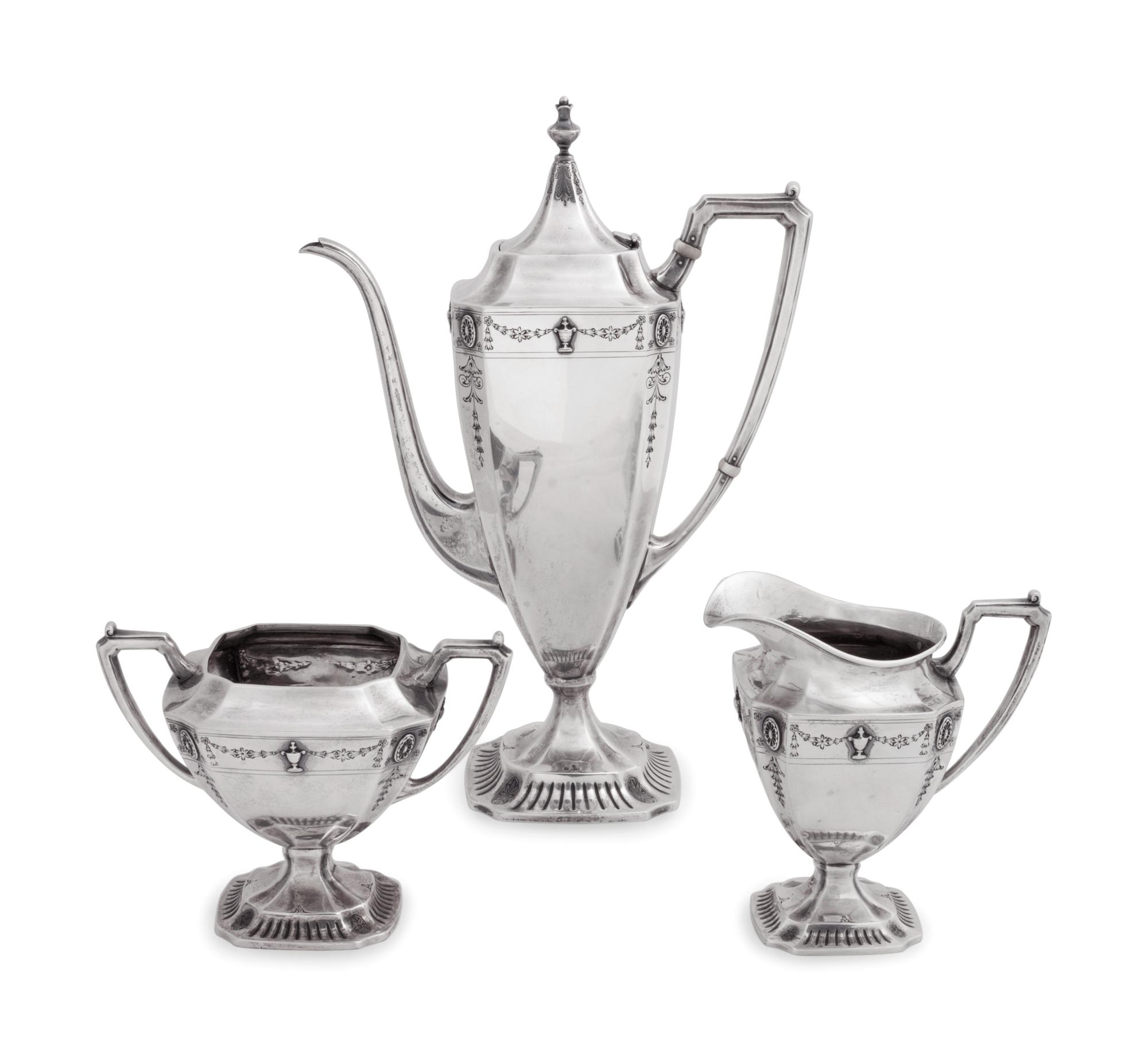 An American Three Piece Silver Tea Service