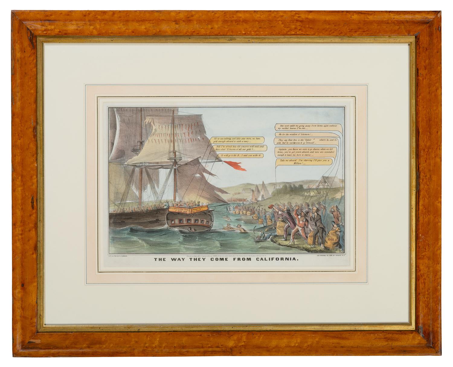 [GOLD RUSH]. The Way They Come From California. New York: N. Currier, 1849.