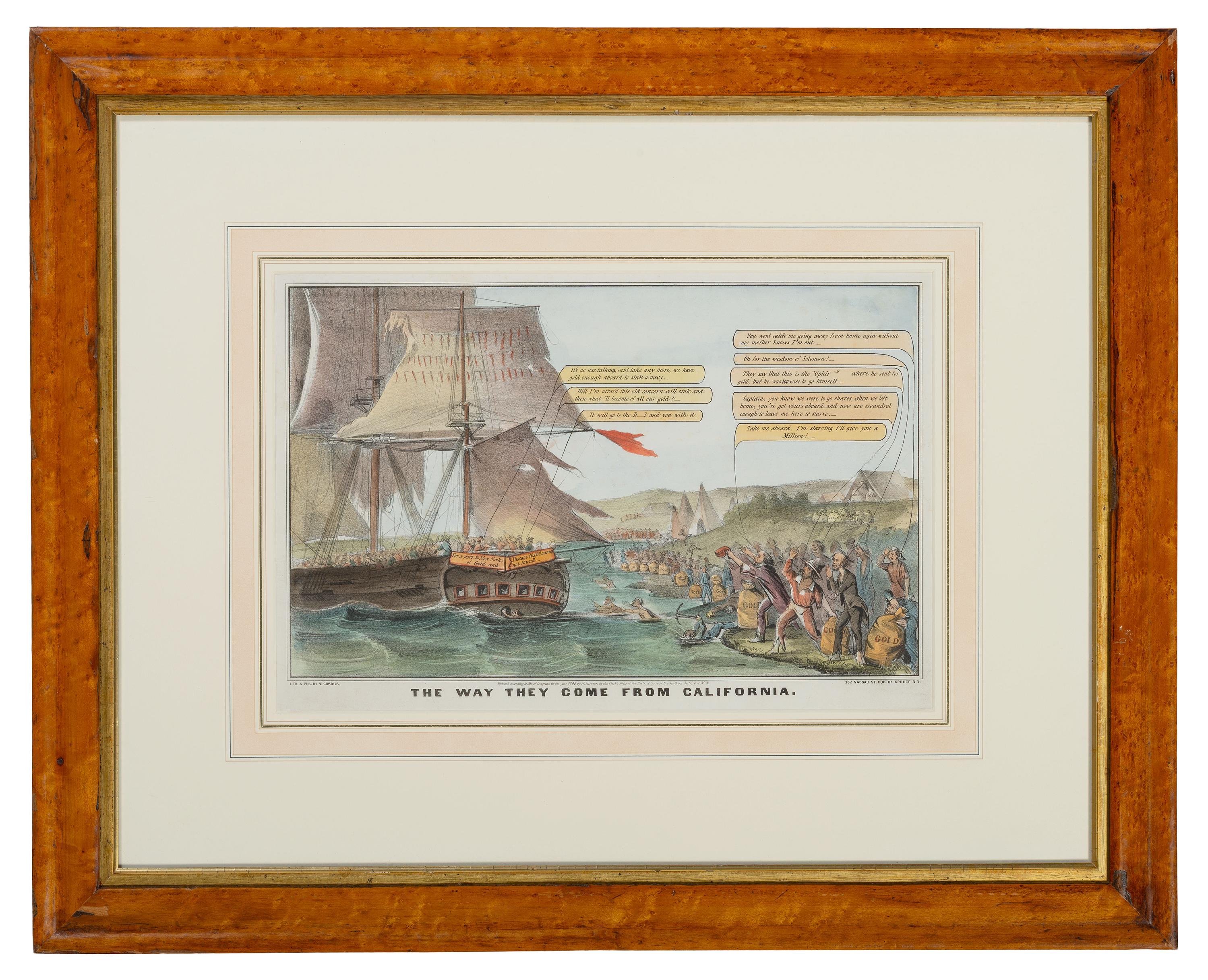 [GOLD RUSH]. The Way They Come From California. New York: N. Currier, 1849.