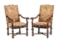 A Pair of Louis XIII Style Walnut Armchairs