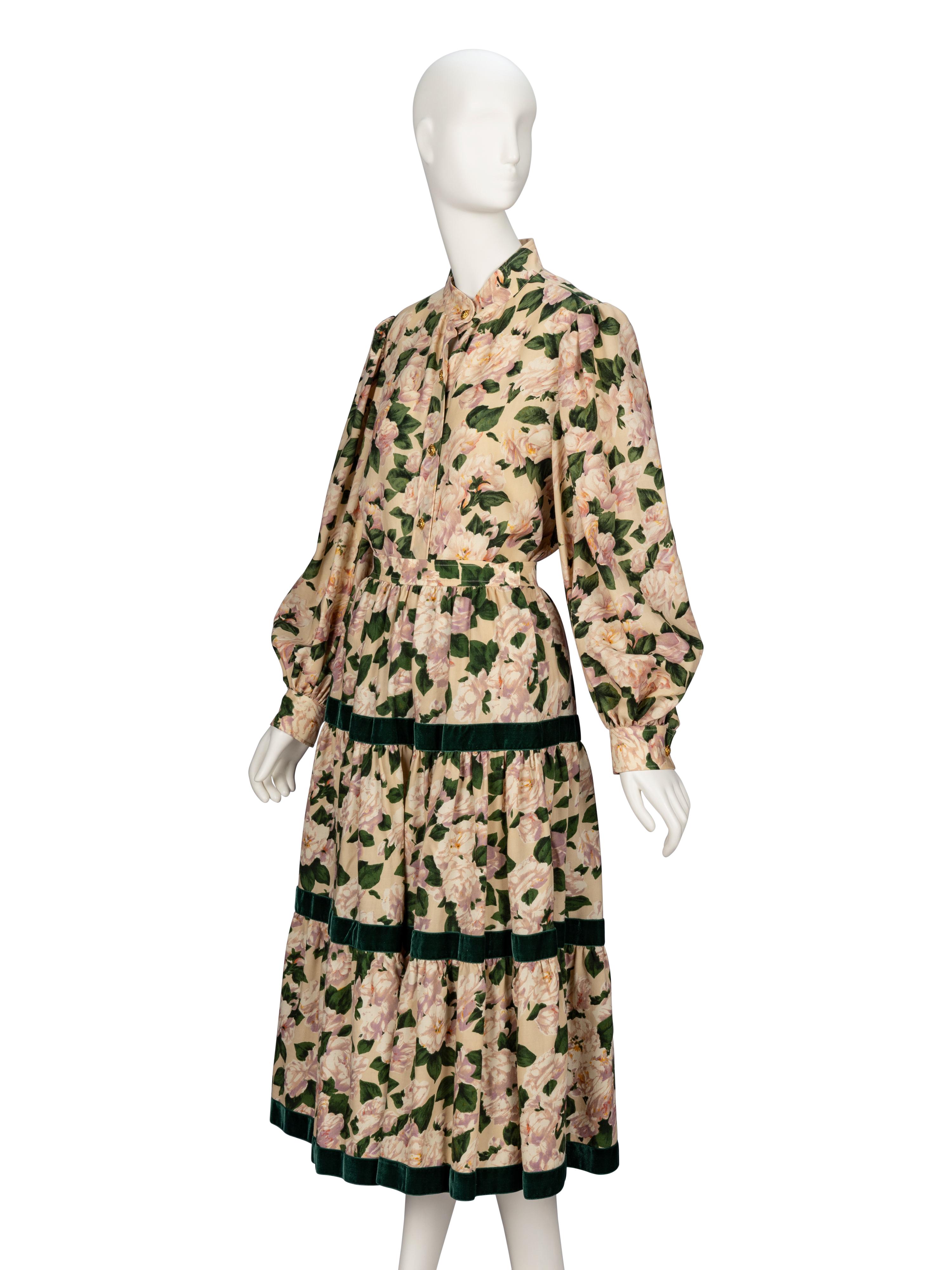 Saint Laurent Rive Gauche, Floral Print Skirt Ensemble