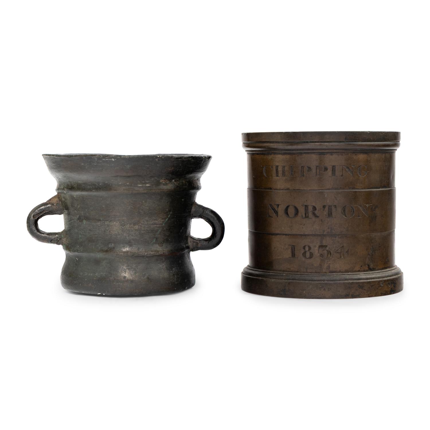 An English Bronze Mortar and Imperial Half-Gallon Standard Measure