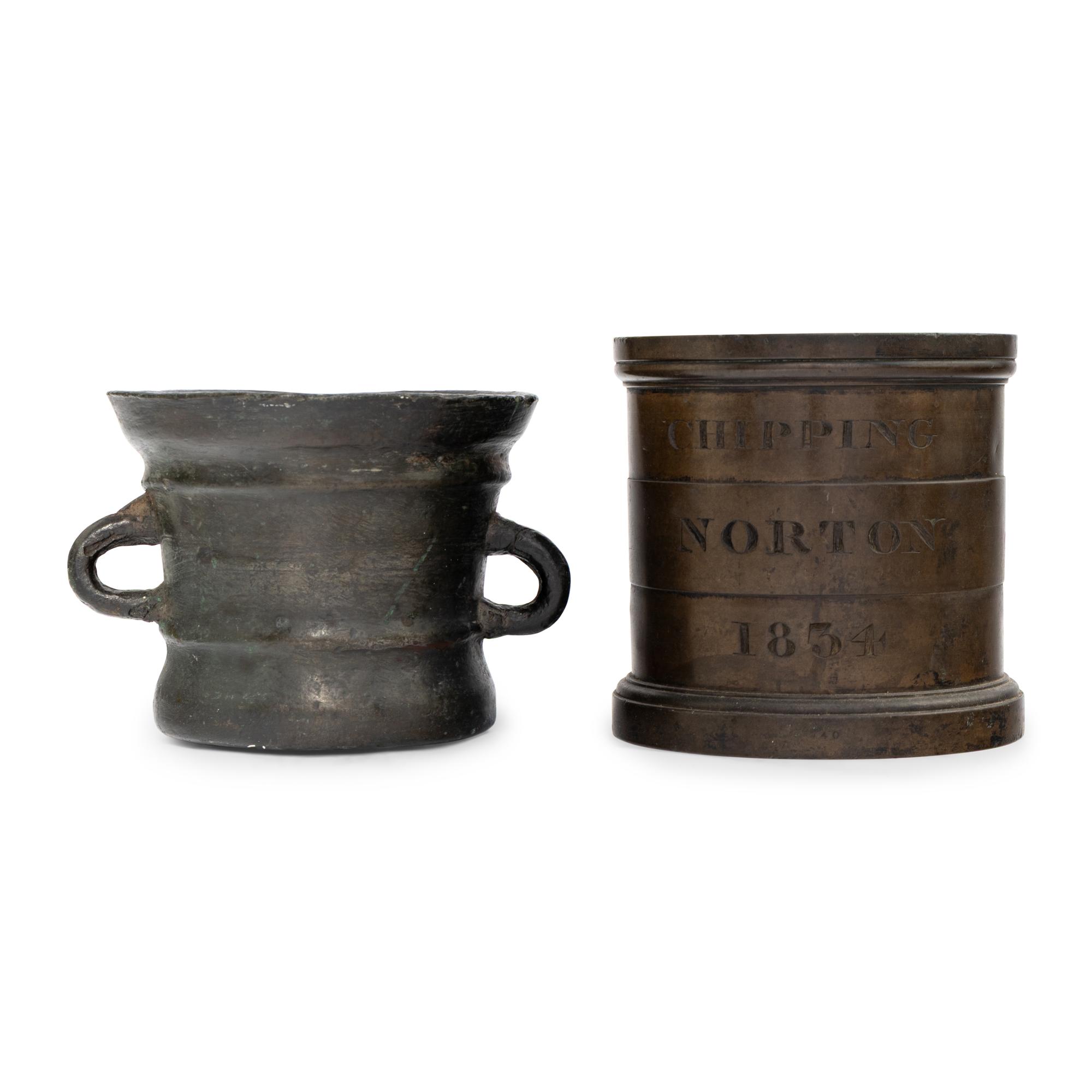An English Bronze Mortar and Imperial Half-Gallon Standard Measure