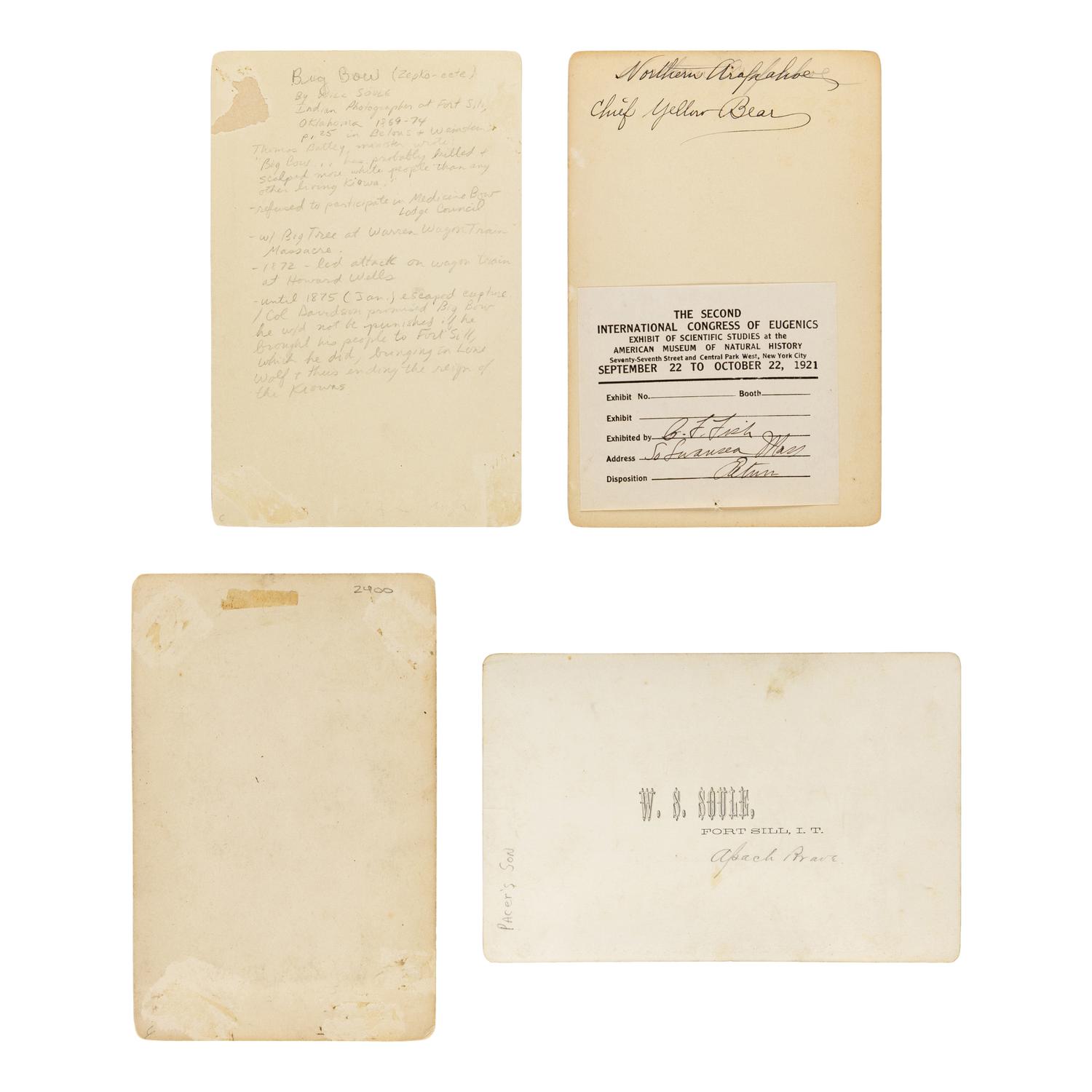 Soule, William S. (1836-1908). A group of 4 cabinet cards of Kiowa, Arapaho, and Apache Indians.
