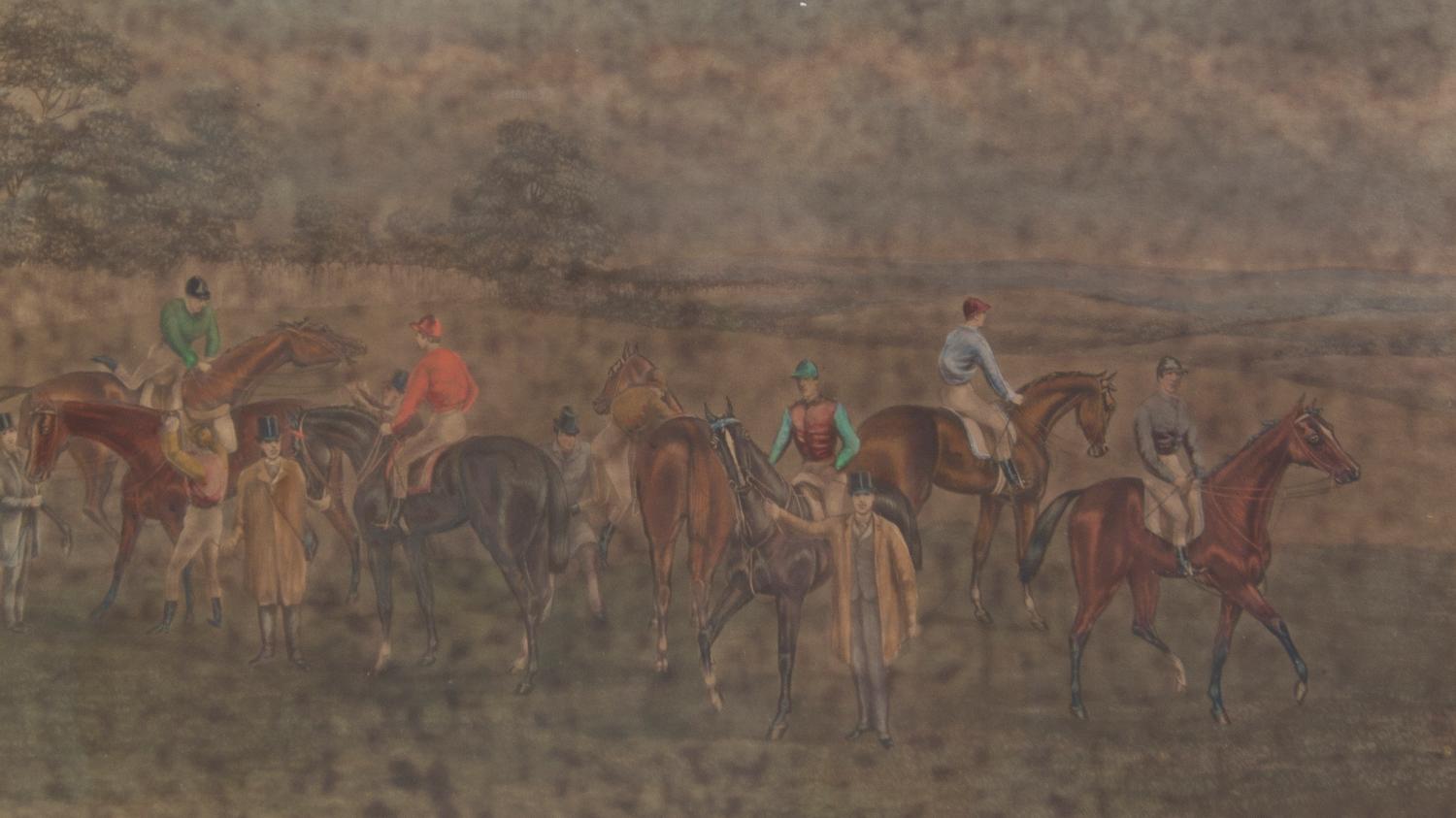 Six English Equestrian Race Prints, Height 7 3/4 x width 13 5/8 inches (visible).