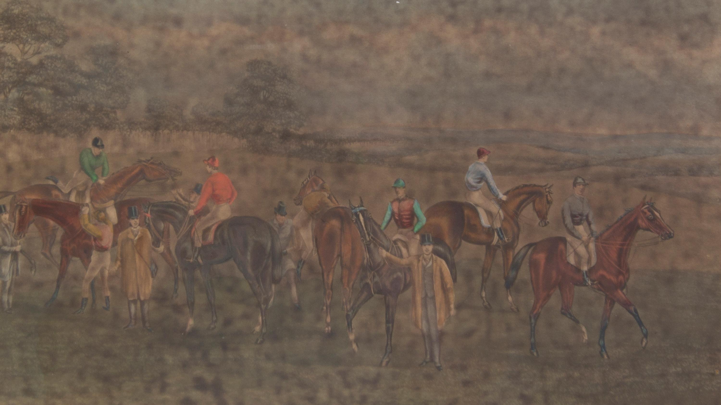 Six English Equestrian Race Prints, Height 7 3/4 x width 13 5/8 inches (visible).