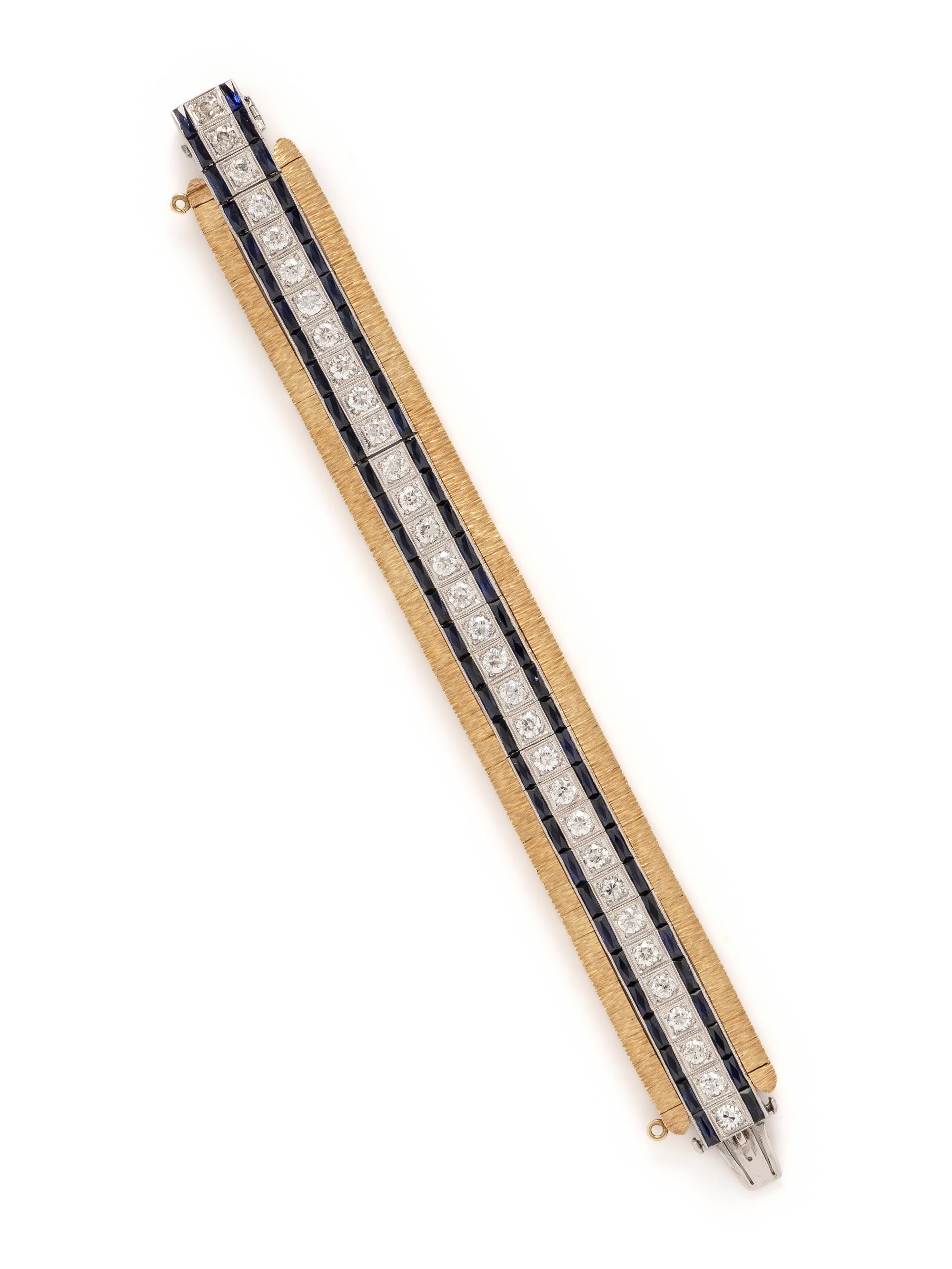 ART DECO, DIAMOND AND SYNTHETIC SAPPHIRE LINE BRACELET WITH LATER JACKET