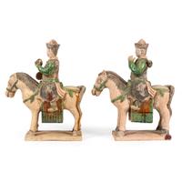 A Pair of Terracotta Equestrian Musician Figures