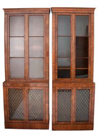 A Pair of George III Style Walnut Bookcase Cabinets Height 93 x width 31 3/4 x depth 17 1/2 inches. — 19TH CENTURY