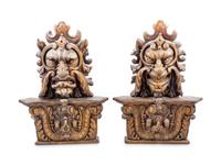 A Pair of Italian Painted and Parcel Gilt Masks