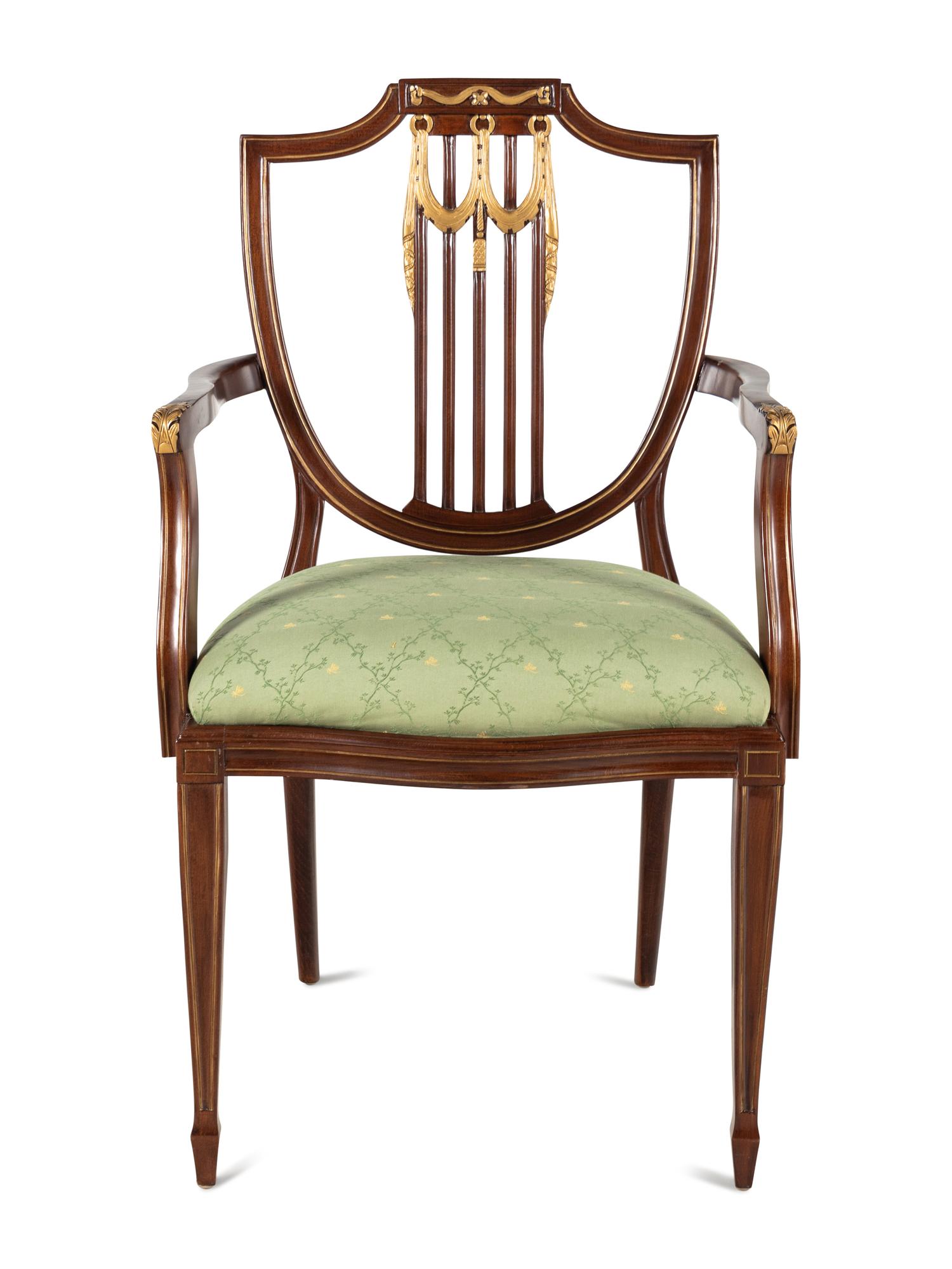 A Councill Craftsmen George III Style Parcel Gilt Walnut Armchair