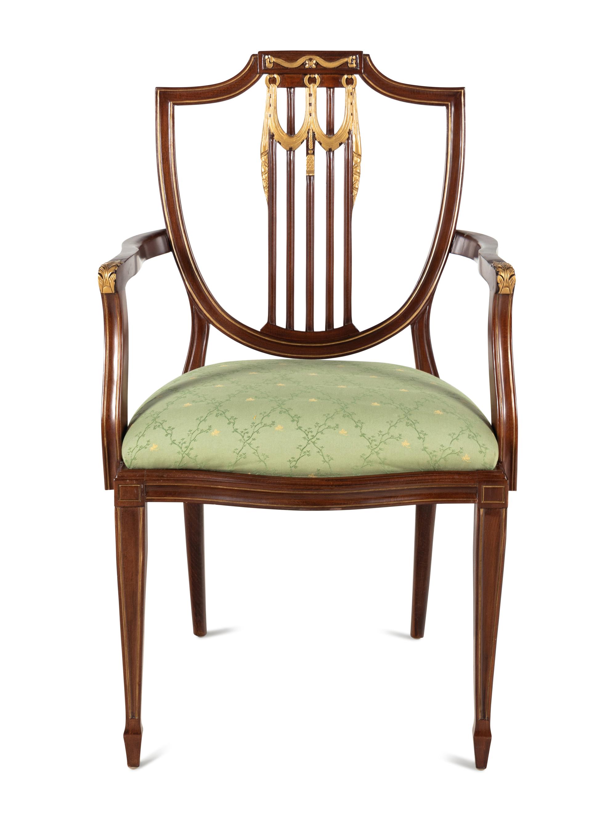 A Councill Craftsmen George III Style Parcel Gilt Walnut Armchair
