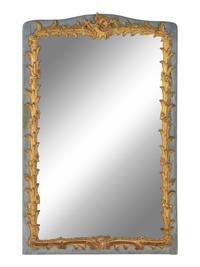 A Continental Rococo Carved and Painted Giltwood Mirror