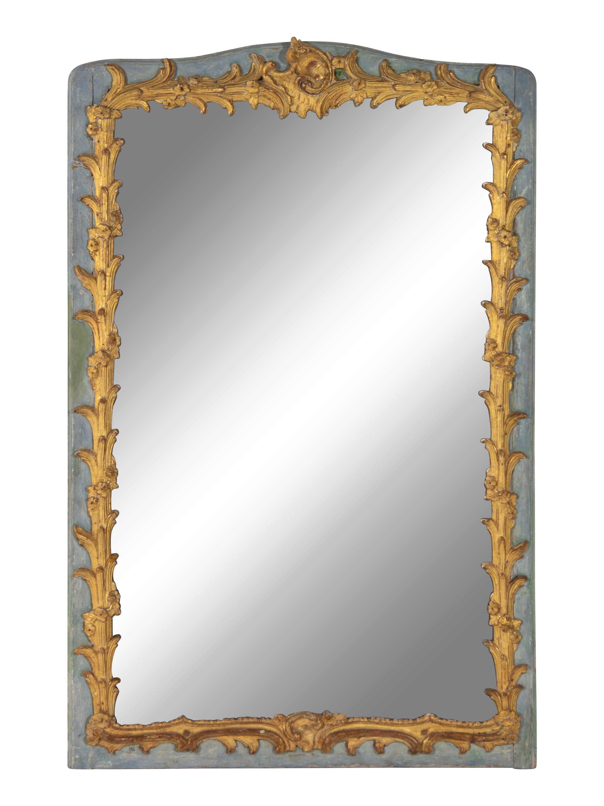 A Continental Rococo Carved and Painted Giltwood Mirror