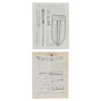 Rare MH Cole Skinning Knife Book Archive with Two Knives, MH Cole Scabbards and Original Publication Illustrations and More