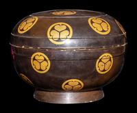 A Japanese Gilt Highlighted Dark Brown Lacquered Covered Box