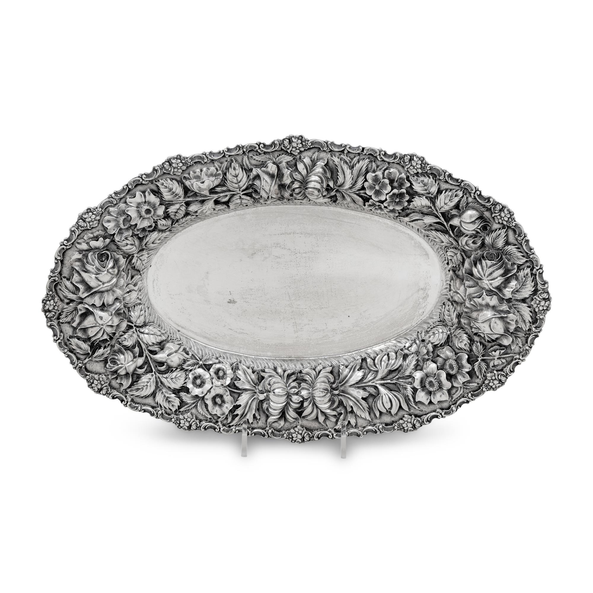 An American Silver Repousse Decorated Bread Tray
