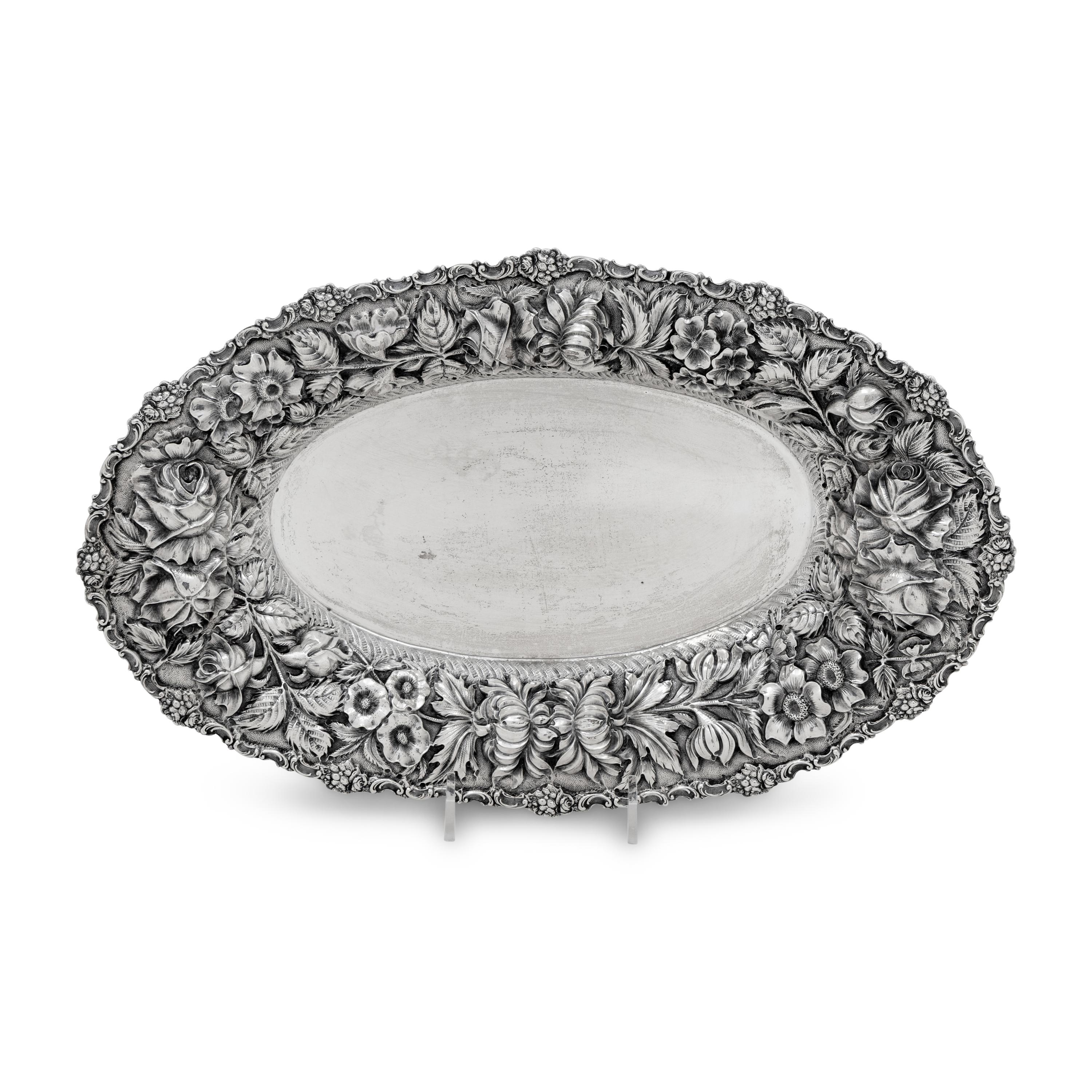 An American Silver Repousse Decorated Bread Tray