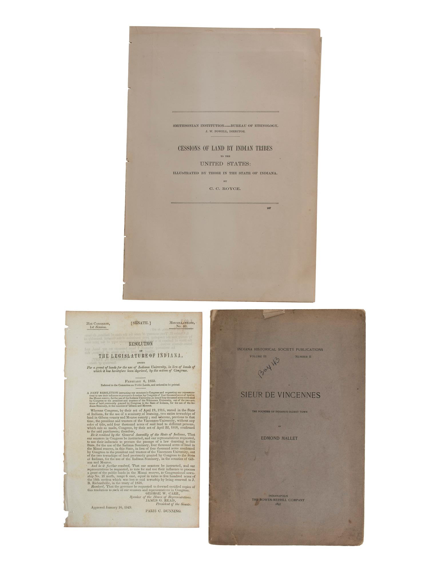 [AMERICANA]. A group of 9 items regarding the formation of Indiana from the Territory North West of the River Ohio, including: