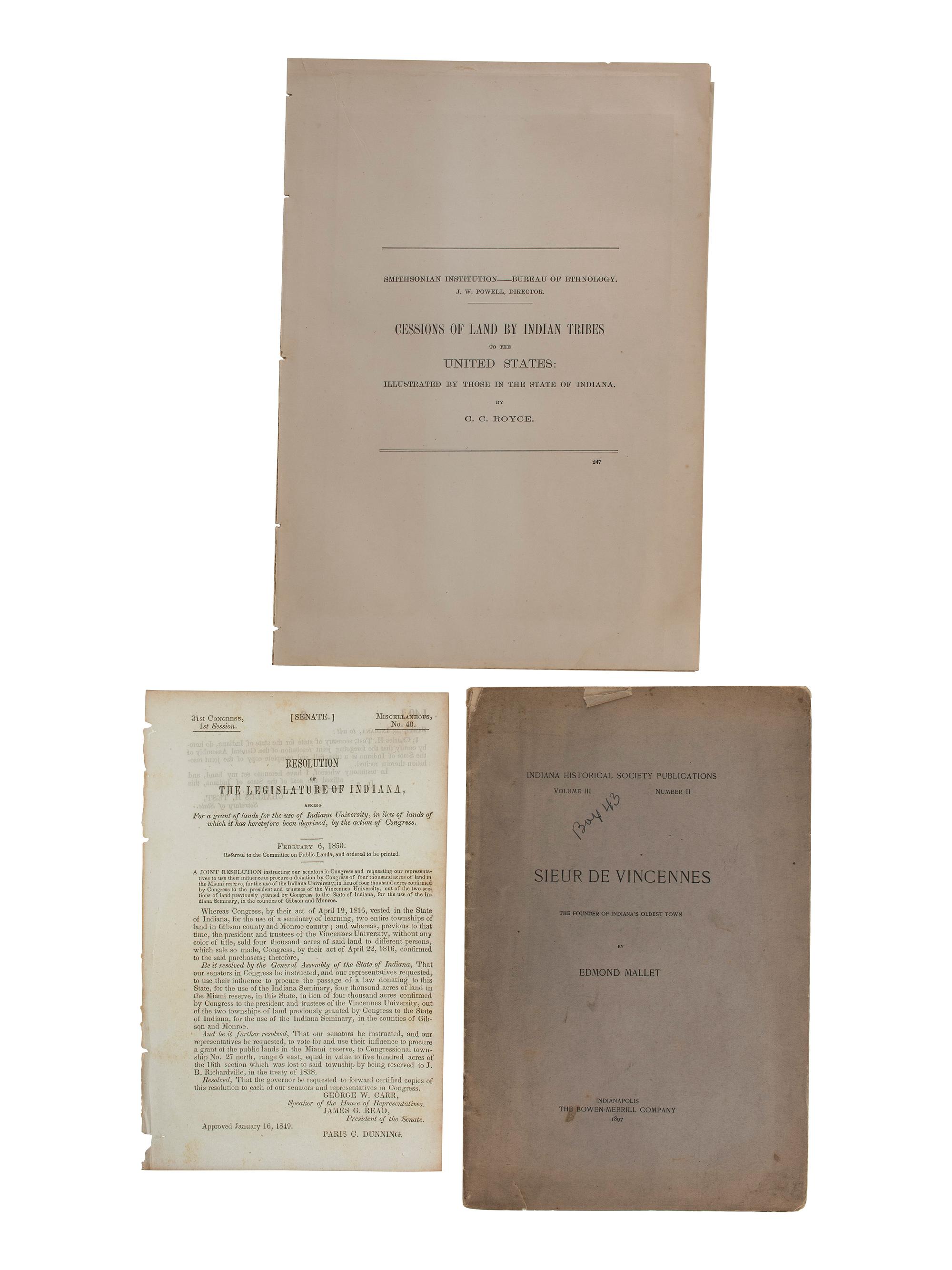 [AMERICANA]. A group of 9 items regarding the formation of Indiana from the Territory North West of the River Ohio, including: