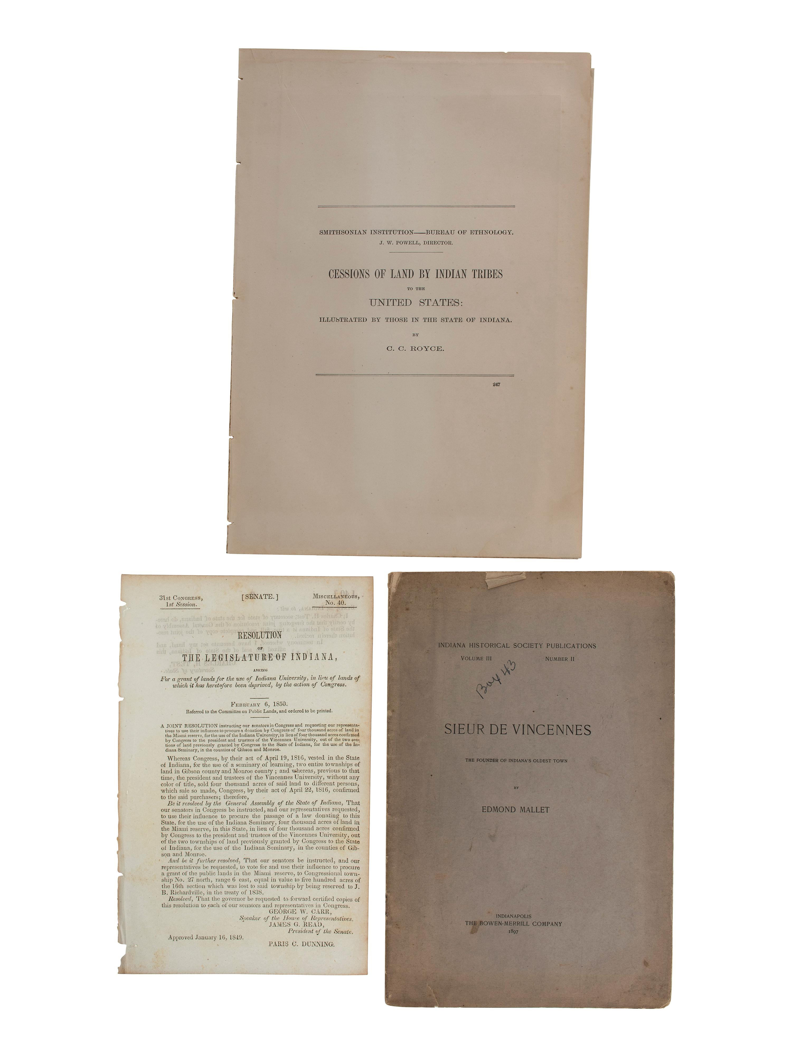 [AMERICANA]. A group of 9 items regarding the formation of Indiana from the Territory North West of the River Ohio, including: