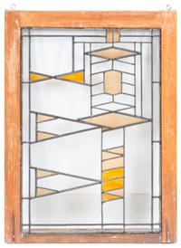 Three Arts and Crafts Leaded Glass Windows Length of longest 27 1/4 inches.