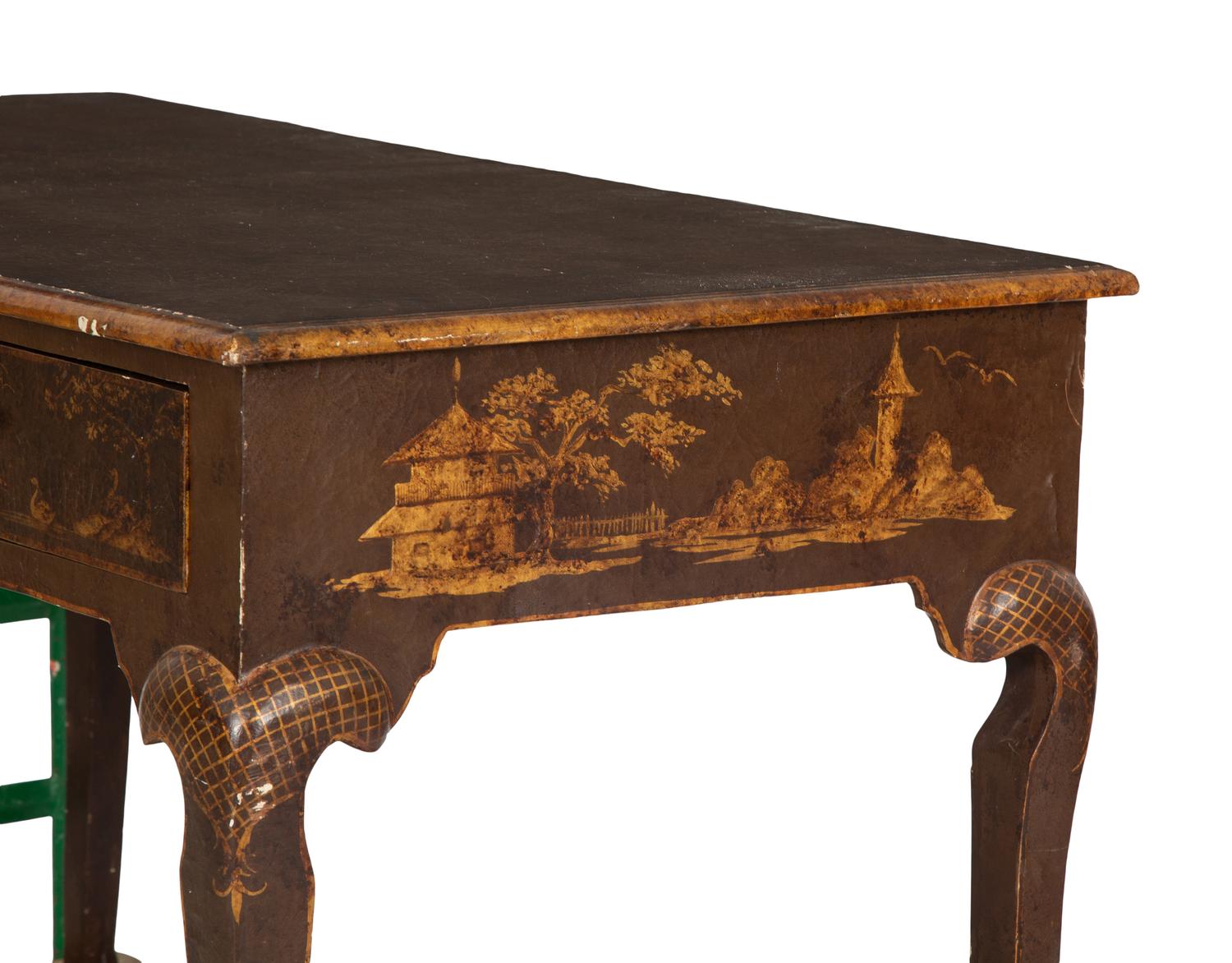 A Georgian Style Parcel Gilt Japanned Desk