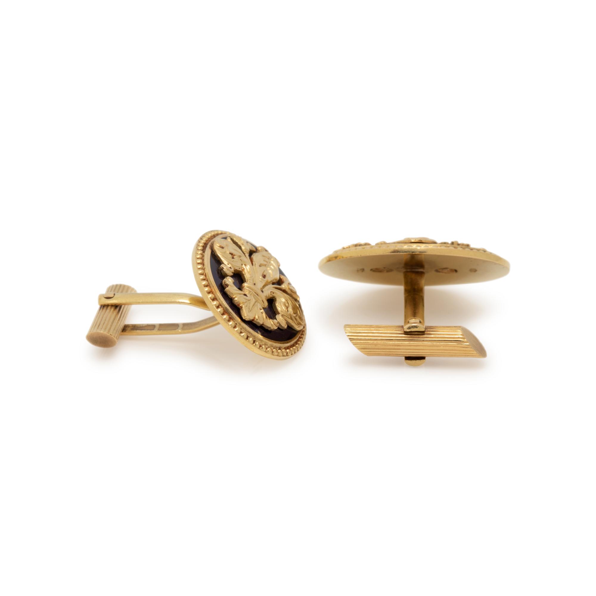 YELLOW GOLD AND ENAMEL CUFFLINKS