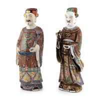 A Large Pair of Chinese Famille Rose Porcelain Figures of Daoist Immortals