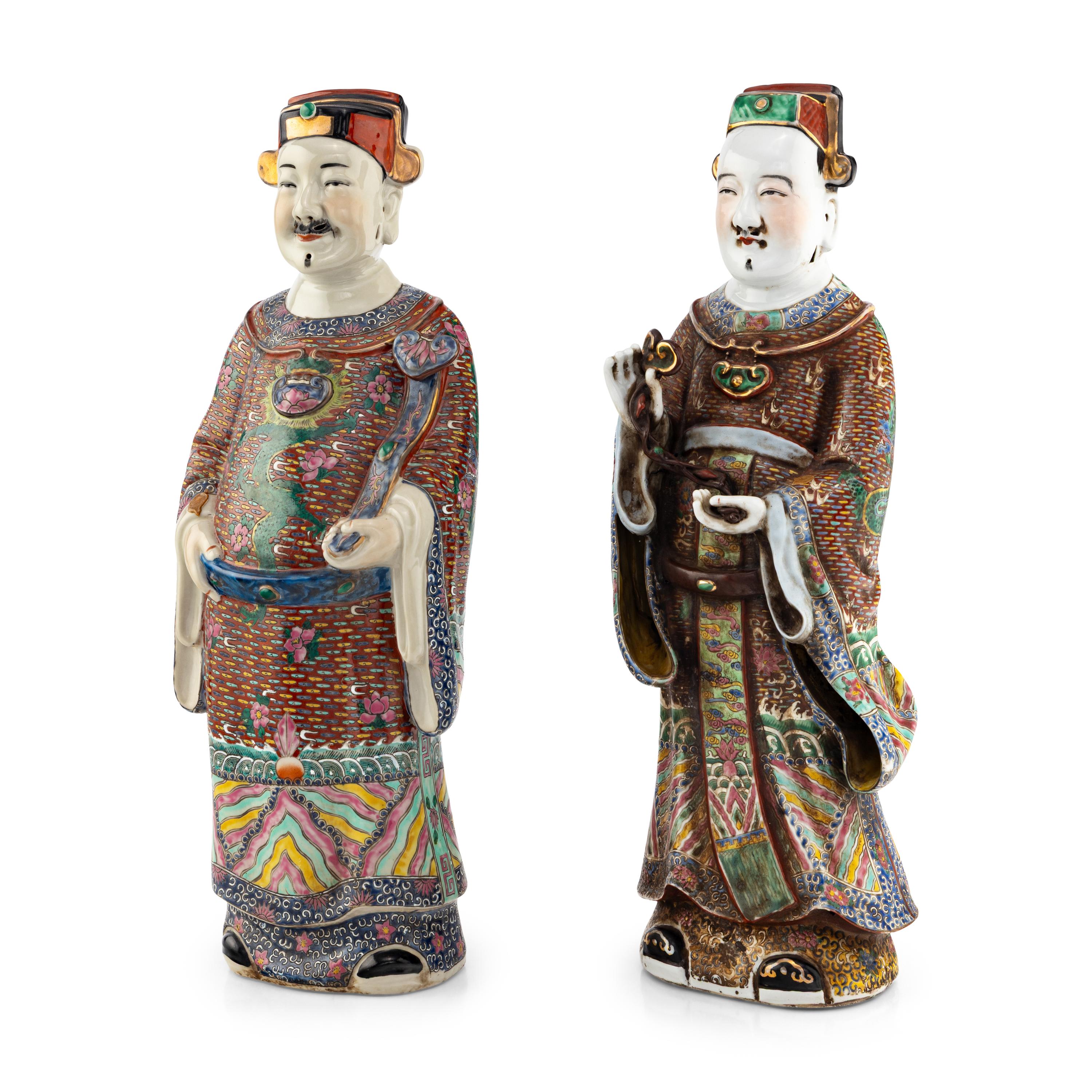 A Large Pair of Chinese Famille Rose Porcelain Figures of Daoist Immortals
