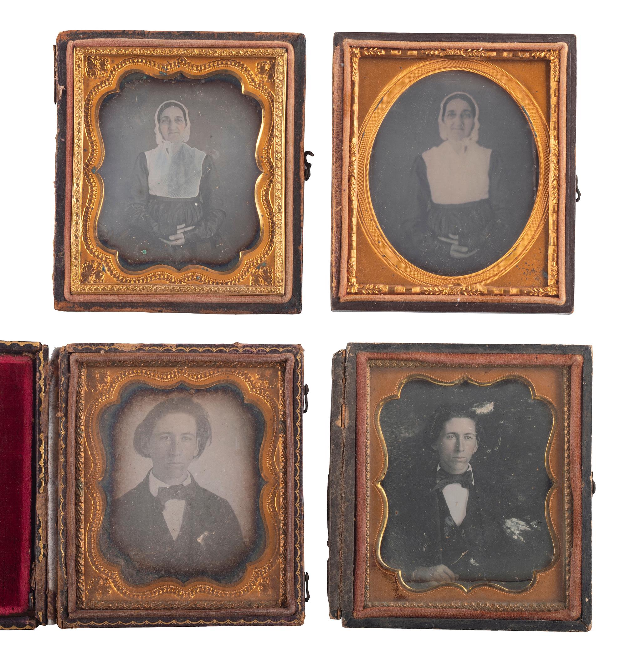 [EARLY PHOTOGRAPHY]. A collection of pairs and trios of cased images featuring the same male and female subjects, including many likely copy images, including: