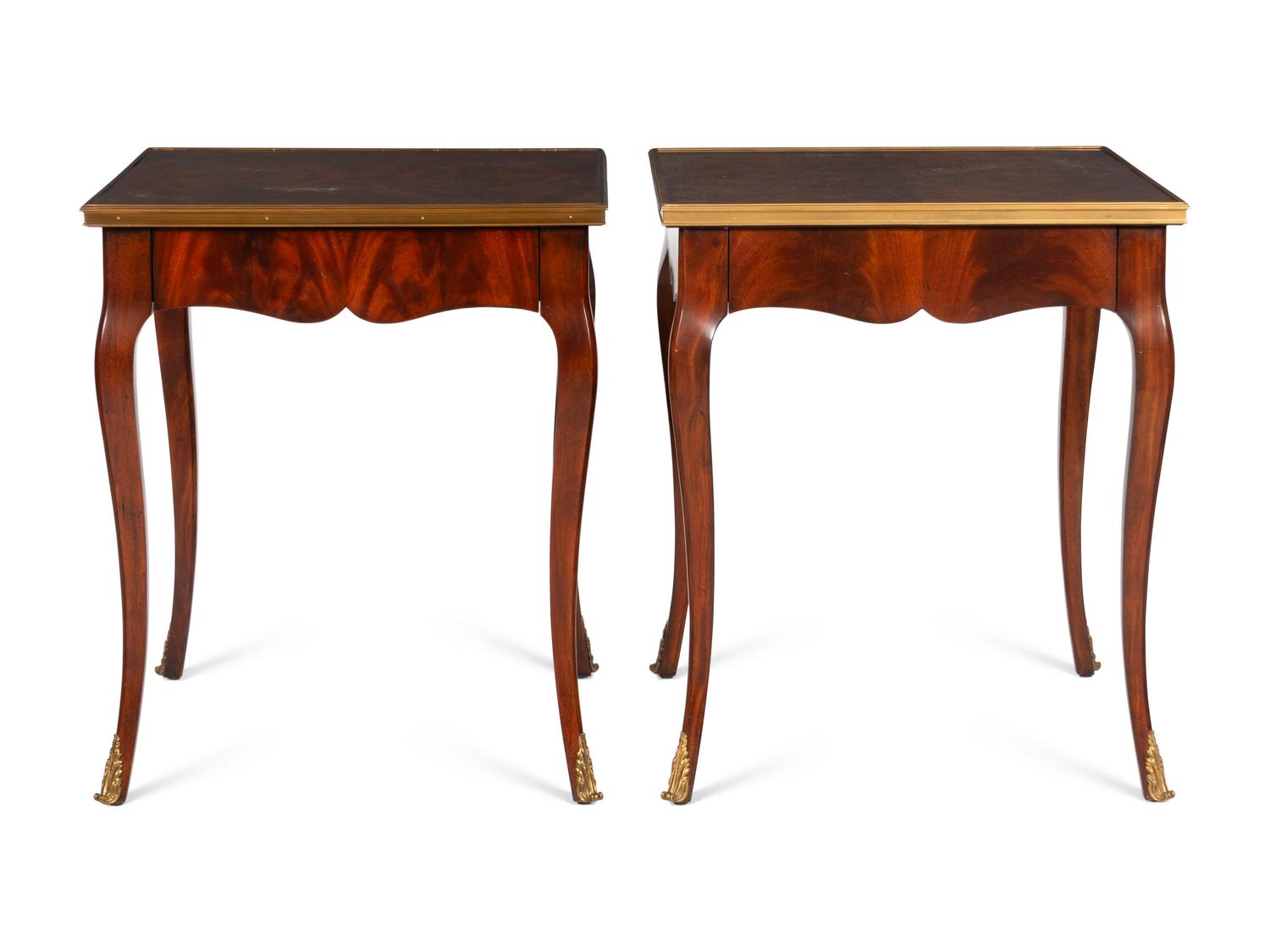 A Pair of Ralph Lauren Brass-Mounted Walnut Side Tables
