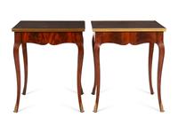 A Pair of Ralph Lauren Brass-Mounted Walnut Side Tables