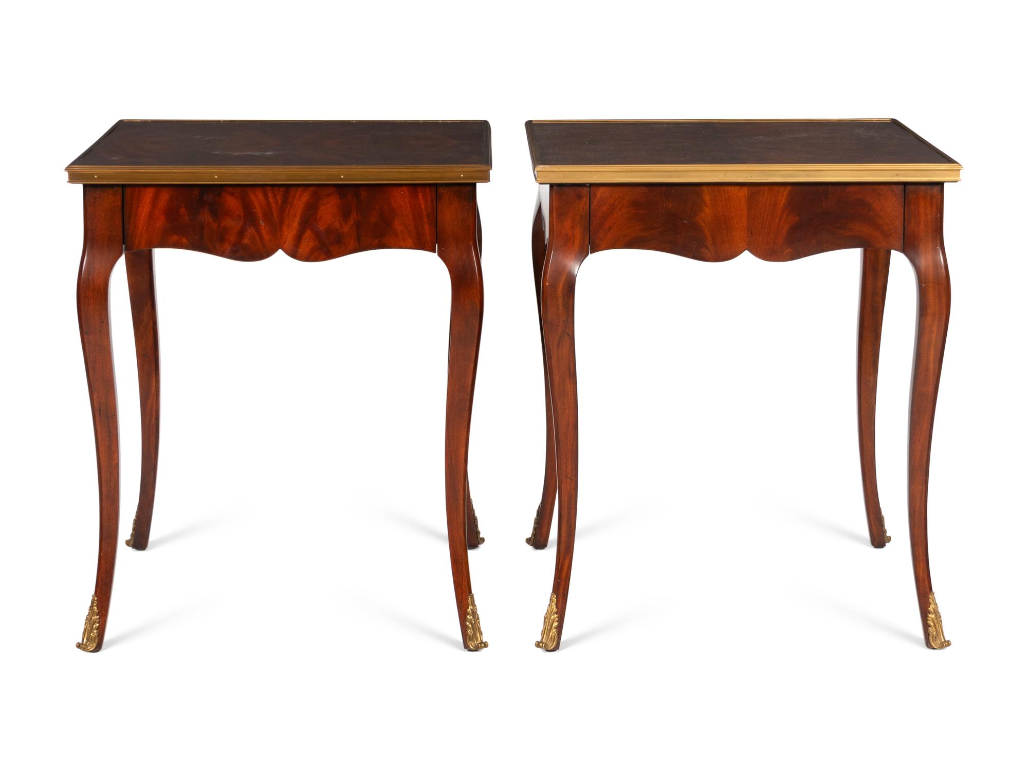 A Pair of Ralph Lauren Brass-Mounted Walnut Side Tables