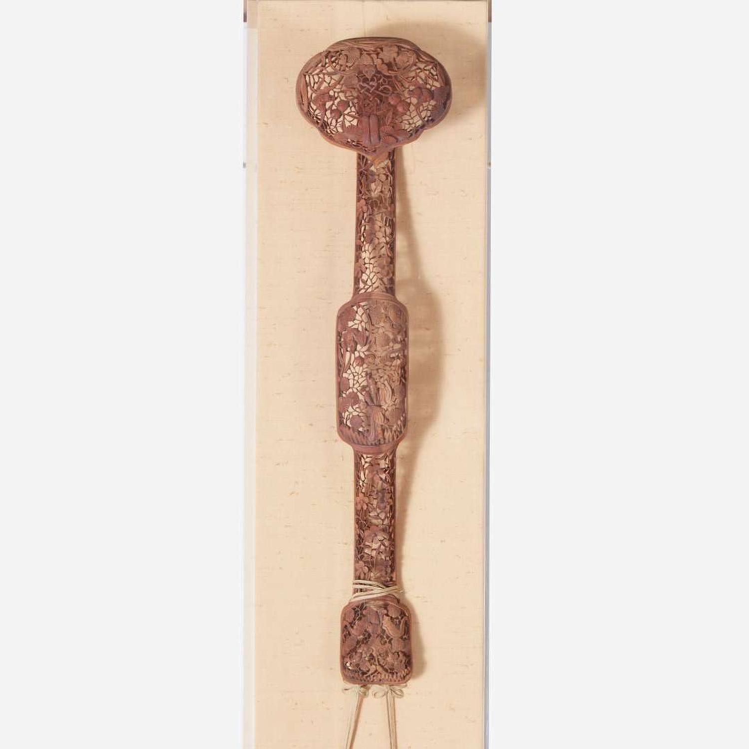 A large Chinese carved wood openwork ruyi scepter 镂空木雕如意