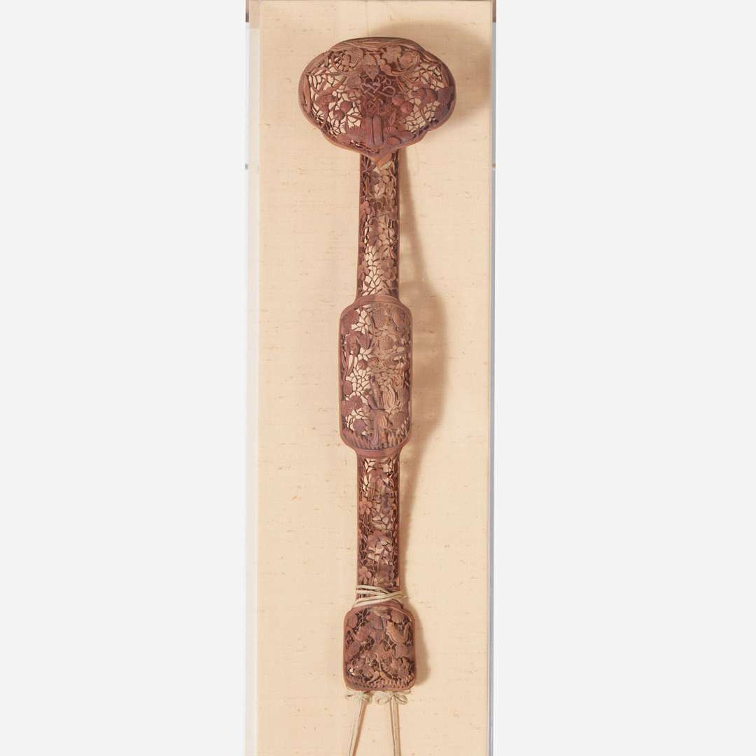 A large Chinese carved wood openwork ruyi scepter 镂空木雕如意